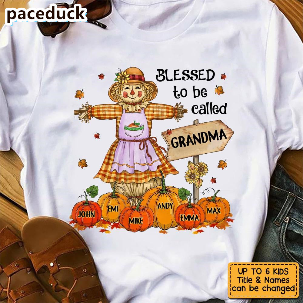 Personalized Fall Pumpkin Blessed To Be Called Grandma T Shirt