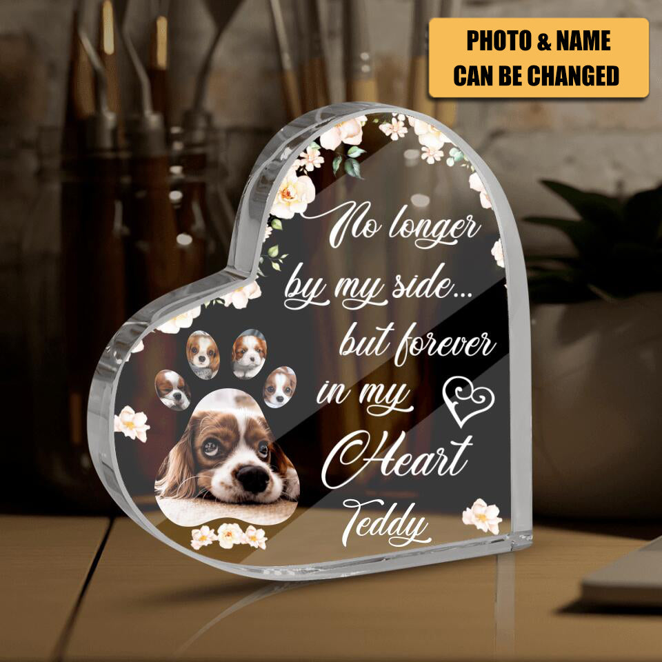 No Longer By My Side But Forever In My Heart Personalized Upload Photo Heart Acrylic Plaque Memorial Gift For Dog Lover