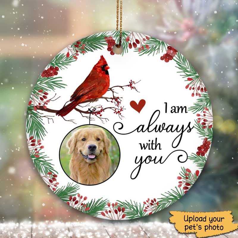 Holly Branch Photo Memorial Personalized Circle Ornament