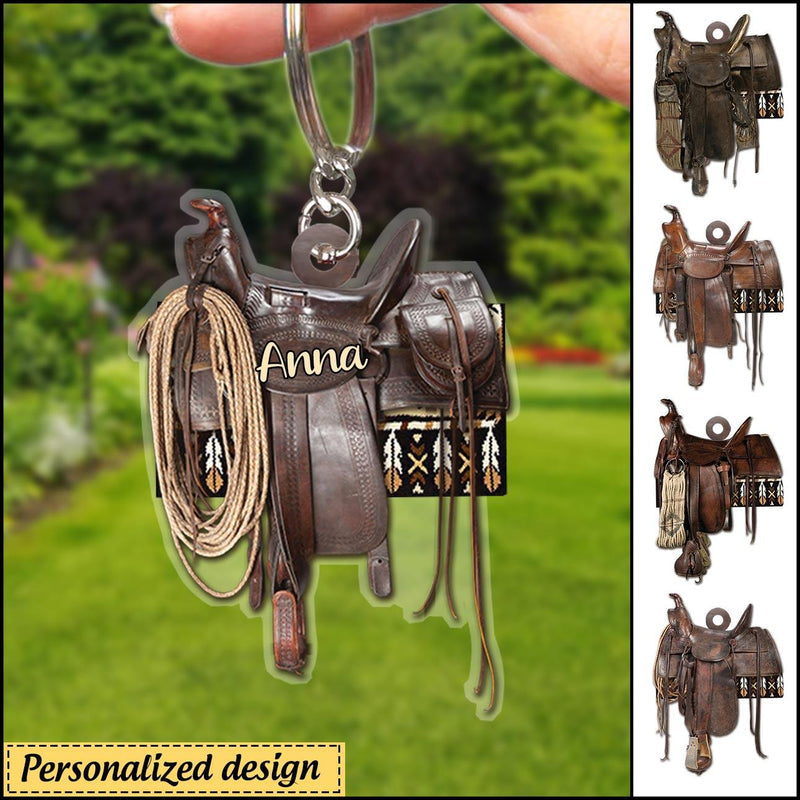 Personalized Horse Saddle-2 Acrylic Keychain for Horse Lovers, Cowboy, Cowgirl