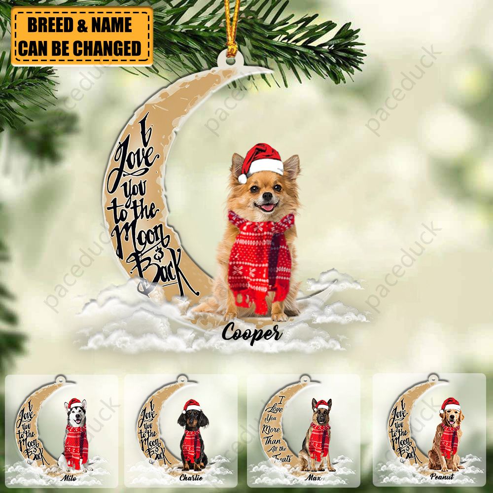 I Love You To The Moon And Back Personalized Christmas Ornament - Gift For Dog Lovers