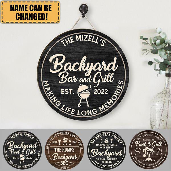 Wood Backyard Bar and Grill Sign - Personalized Shaped Wood Sign Outdoor Patio