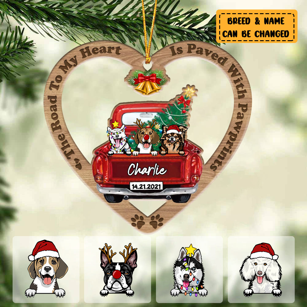 Personalized Christmas Dog Ornament - Christmas Gift Idea For Dog Lover - The Road To My Heart Is Paved With Pawprints