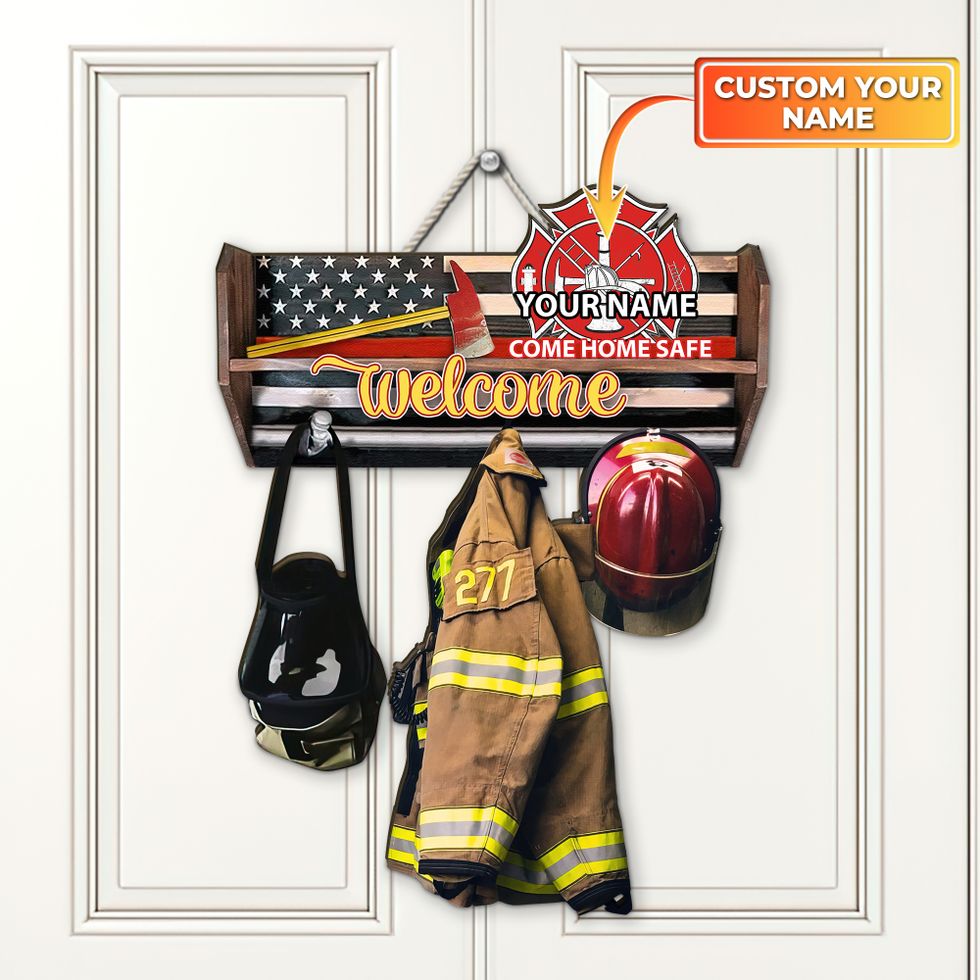 Come Home Safe - Fireman Costume Custom Shaped Wooden Personalized Sign