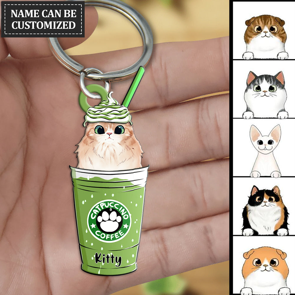 Personalized Catpuccino Coffee Keychain - Gift for Cat Lover Keychain