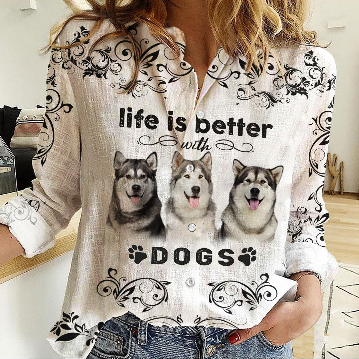 Alaskan Malamute-Life Is Better With Dogs Women's Long-Sleeve Shirt