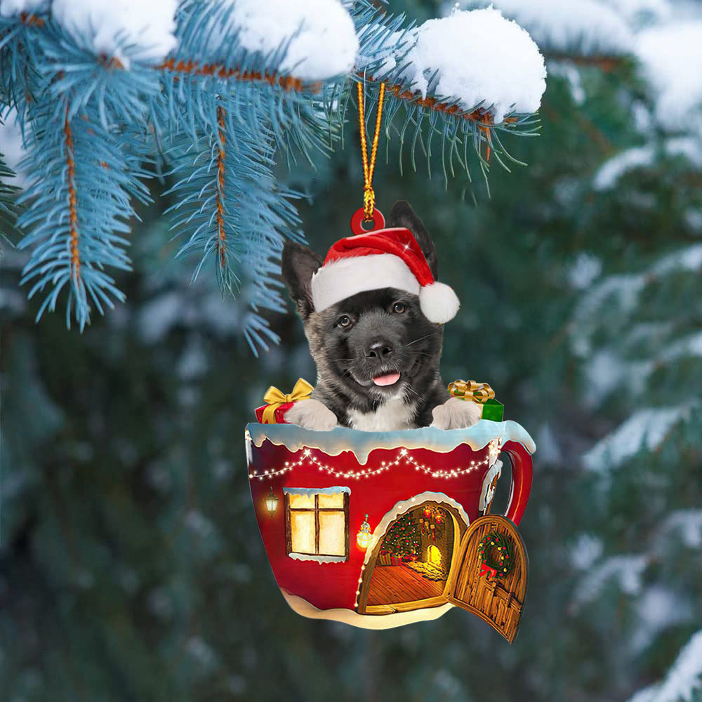 American Akita In Red House Cup Merry Christmas Ornament
