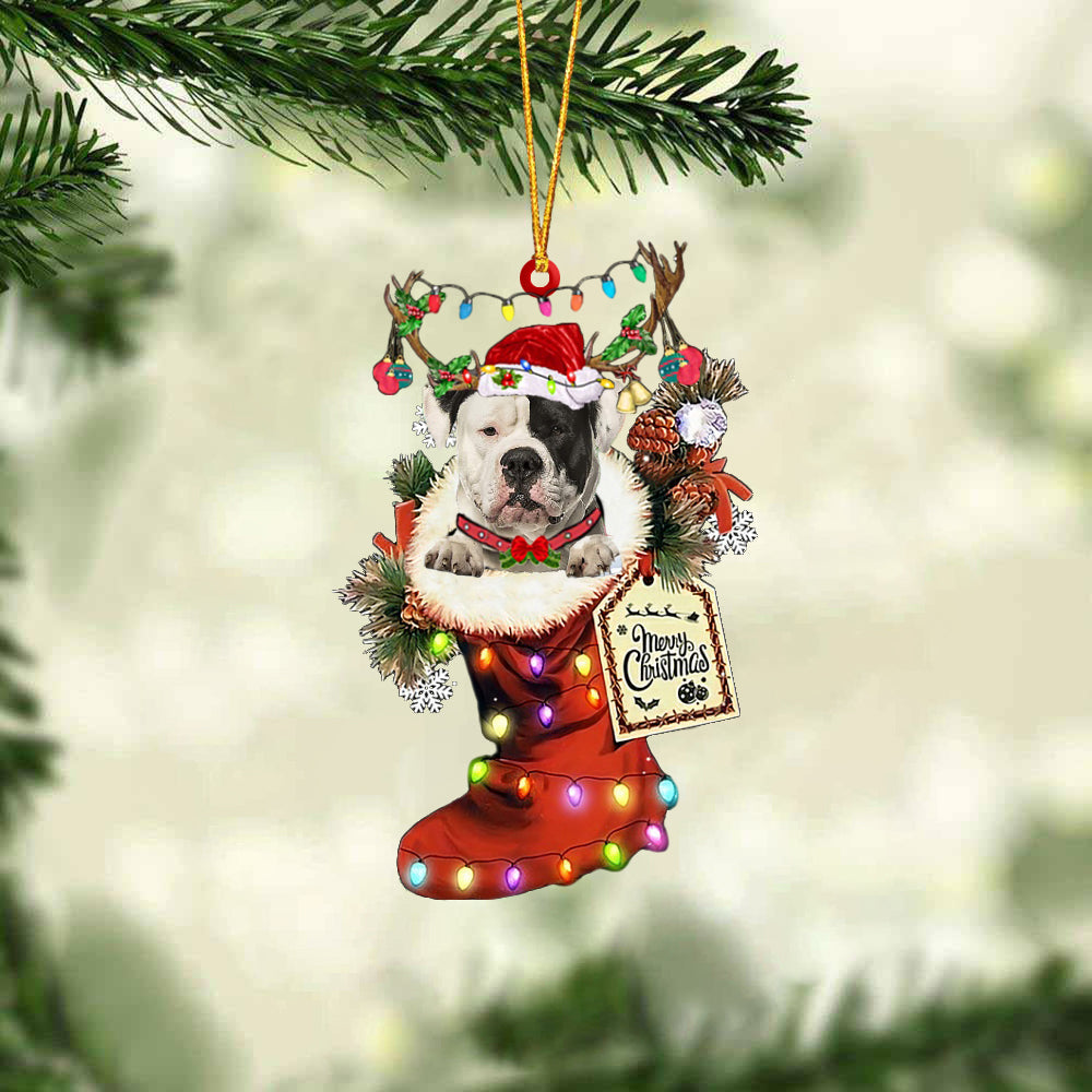 American Bulldog In Red Boot Christmas Ornament