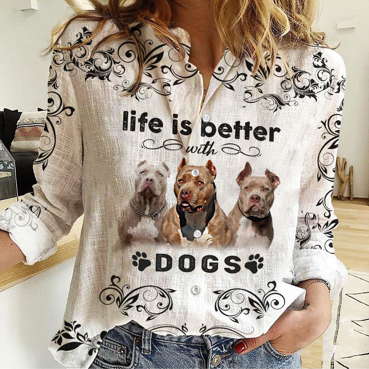 American Bully-Life Is Better With Dogs Women's Long-Sleeve Shirt