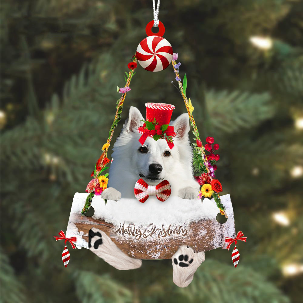 American Eskimo Hugging Wood Merry Christmas Ornament
