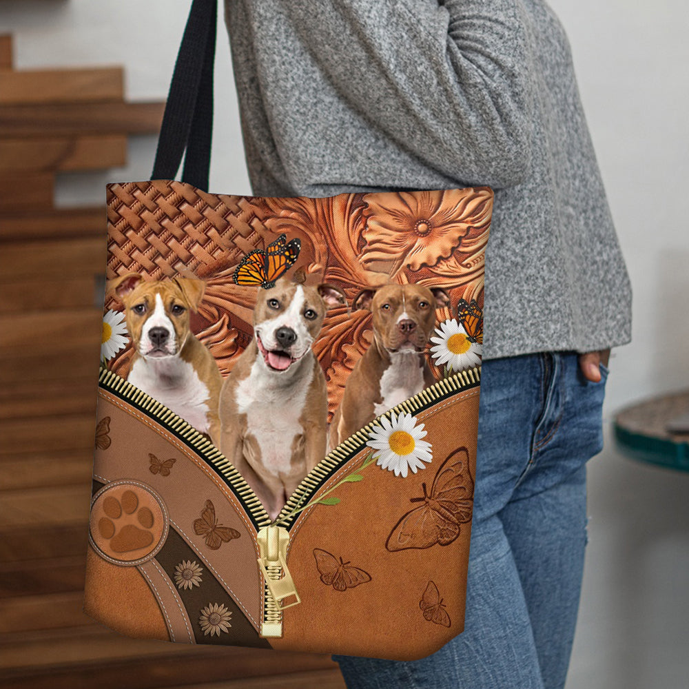 Staffordshire Bull Terrier Daisy Flower And Butterfly Tote Bag