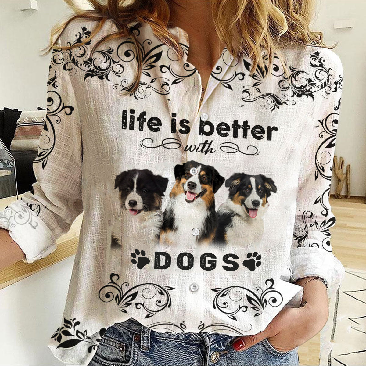 Australian Shepherd -Life Is Better With Dogs Women's Long-Sleeve Shirt