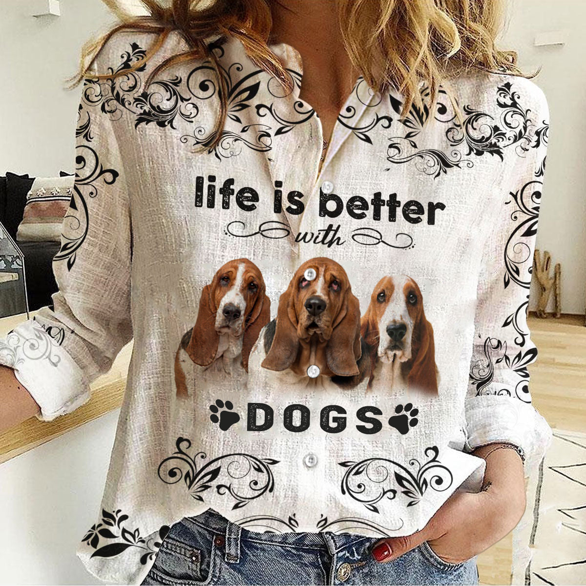 Basset Hound -Life Is Better With Dogs Women's Long-Sleeve Shirt