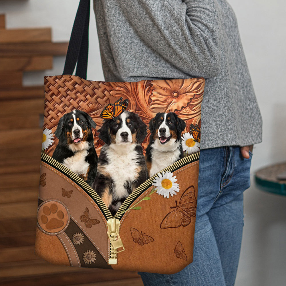 Bernese Mountain Daisy Flower And Butterfly Tote Bag