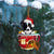 Border Collie. In Red House Cup Merry Christmas Ornament