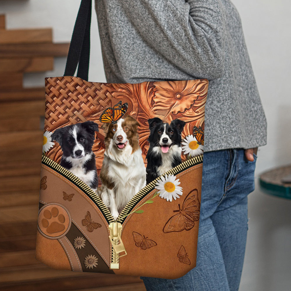 Border Collie Daisy Flower And Butterfly Tote Bag
