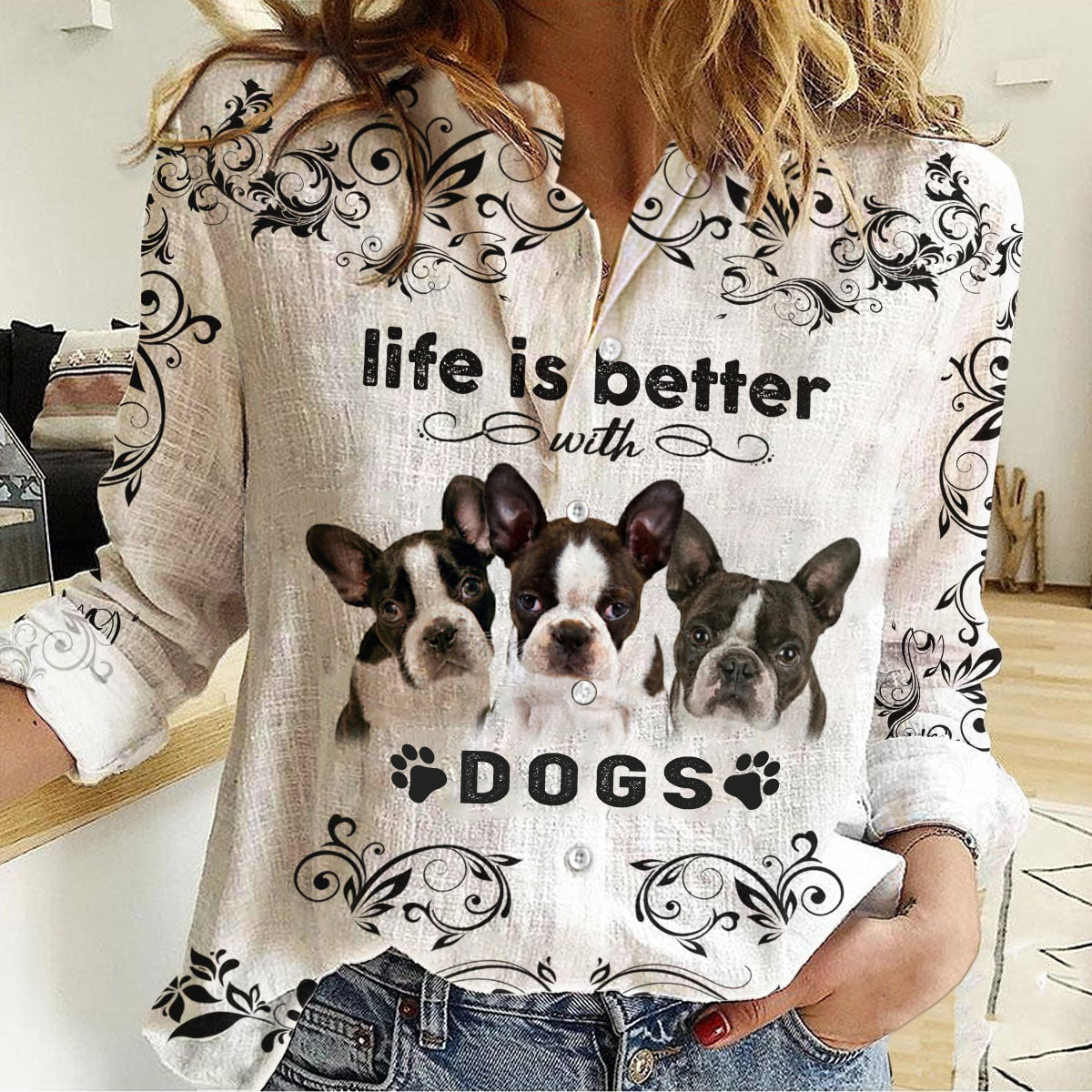 Boston Terrier-Life Is Better With Dogs Women's Long-Sleeve Shirt
