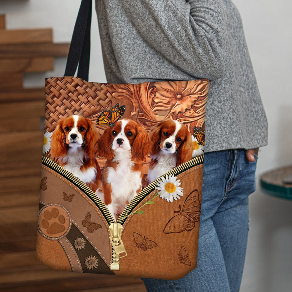 Cavalier King Charles Spaniel Daisy Flower And Butterfly Tote Bag