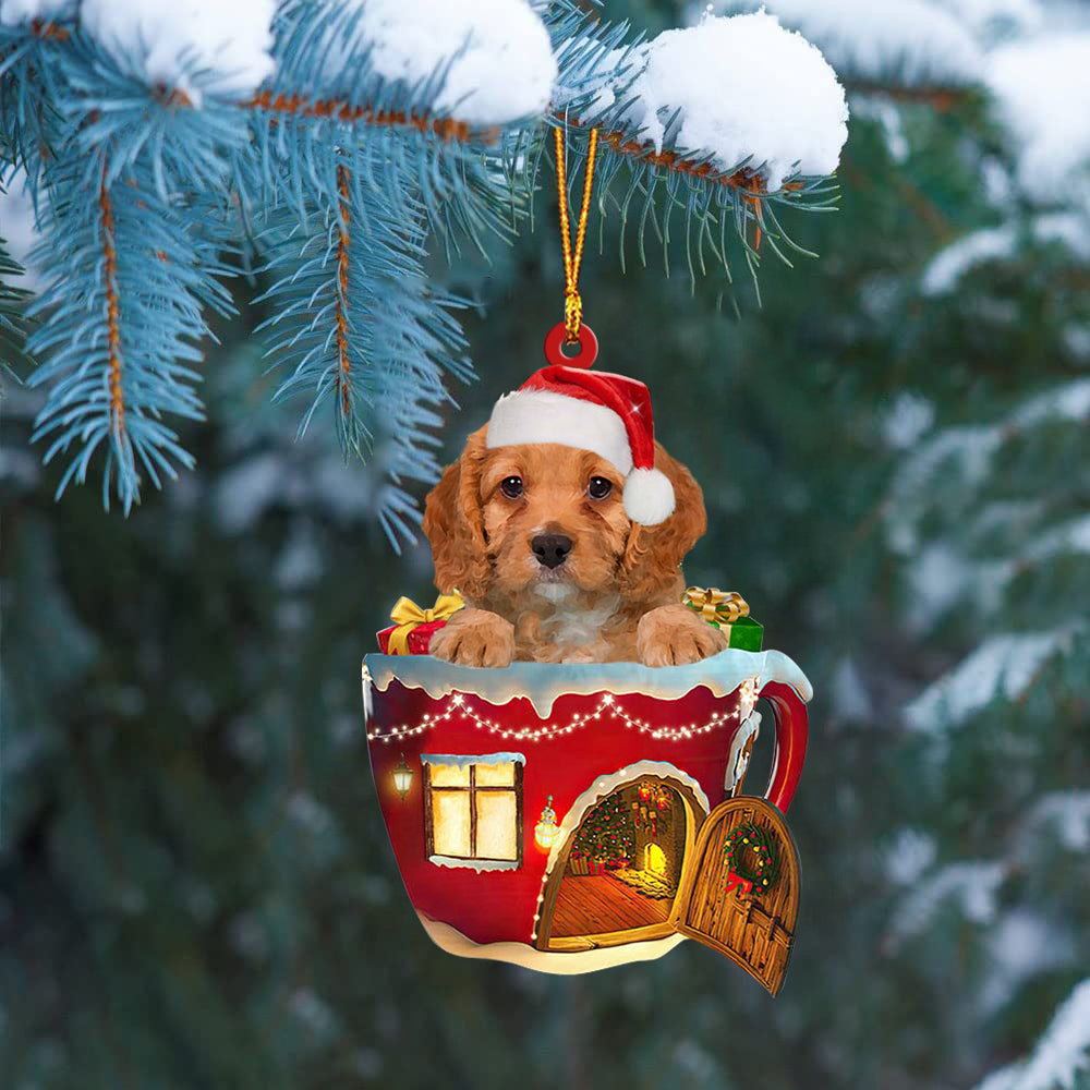 Cavapoo  In Red House Cup Merry Christmas Ornament