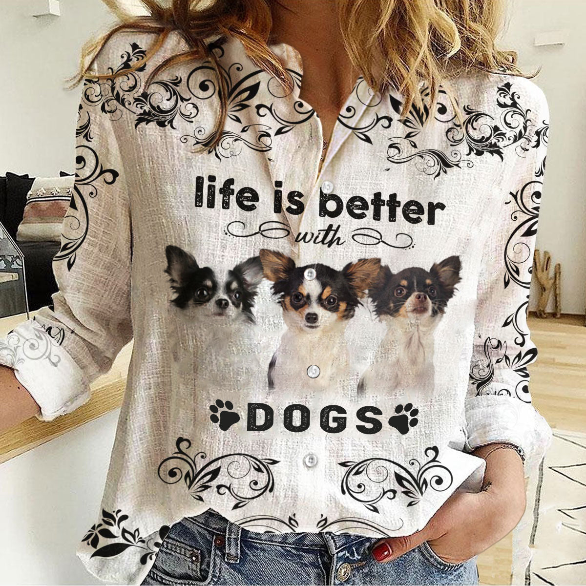 Chihuahua 2-Life Is Better With Dogs Women's Long-Sleeve Shirt