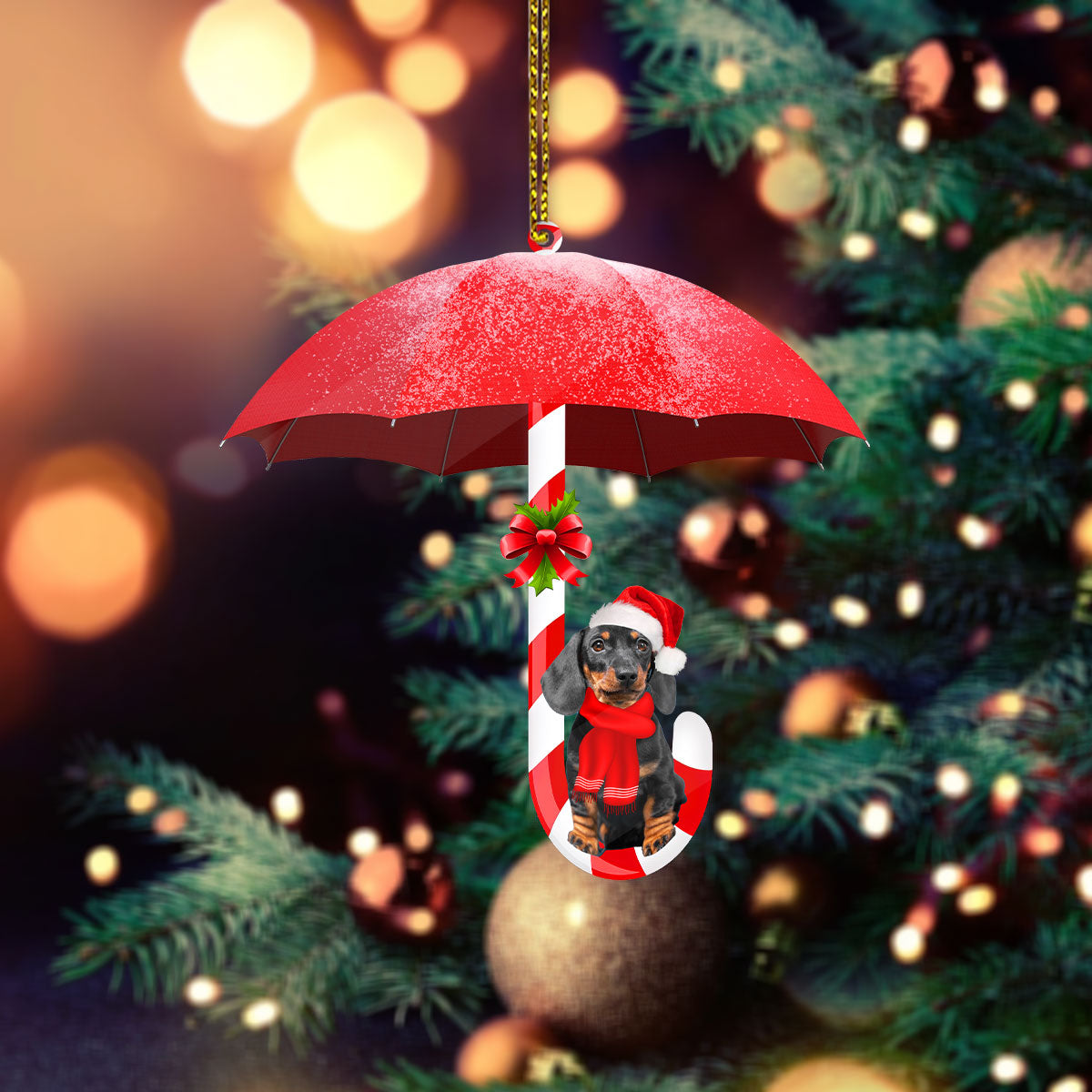 Dachshund Under Umbrella Christmas Ornament