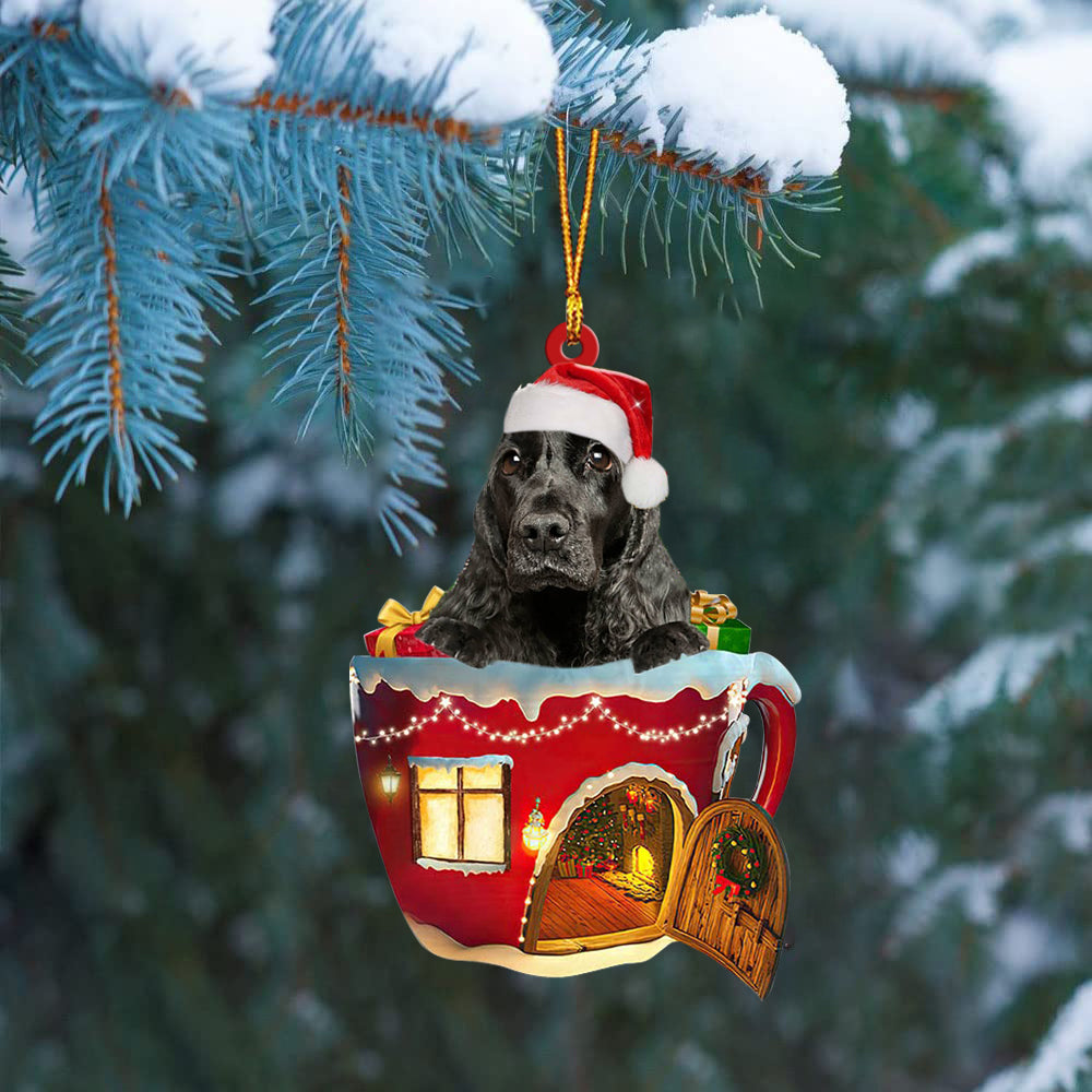 English Cocker Spaniel  In Red House Cup Merry Christmas Ornament