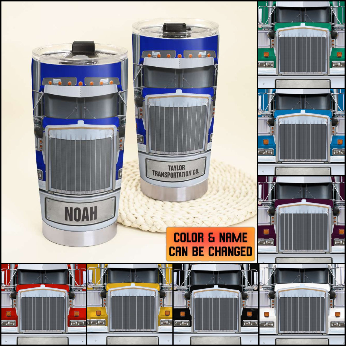 Personalized Trucker Tumbler Cup Custom Truck Color