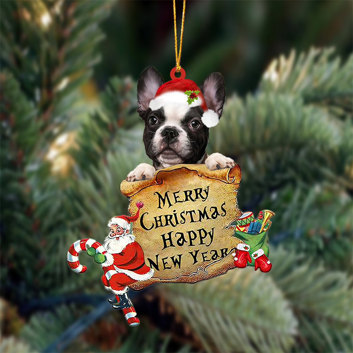 French Bulldog Merry Christmas&Happy New Year Hanging Ornament