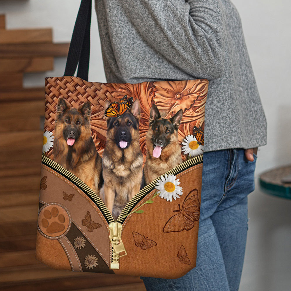German Shepherd02 Daisy Flower And Butterfly Tote Bag