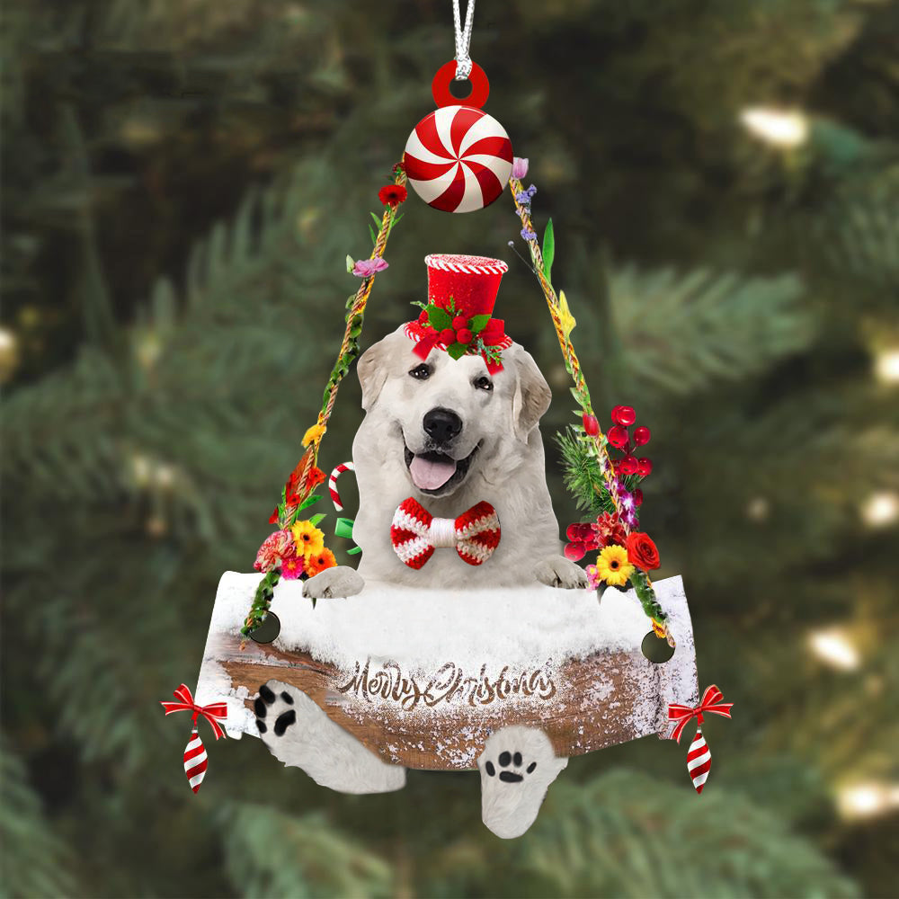 Great Pyrenees Hugging Wood Merry Christmas Ornament