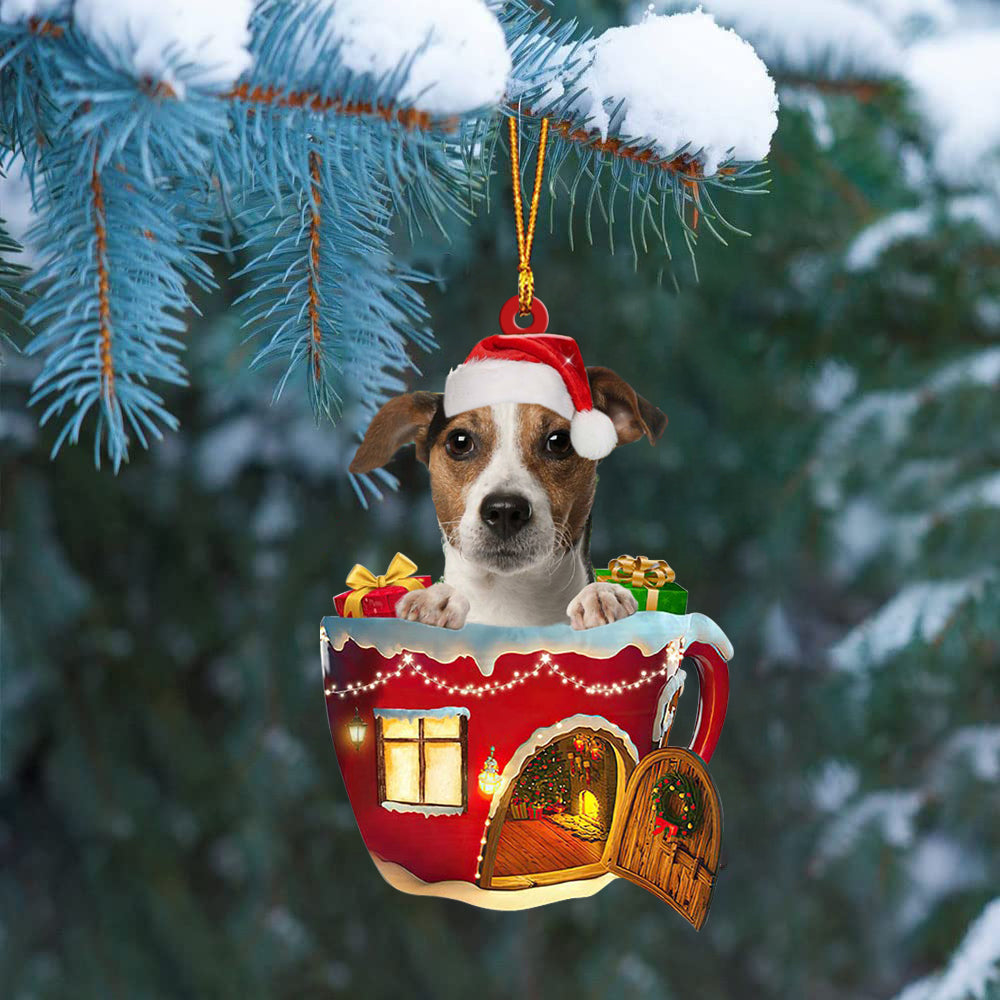 Jack Russell Terrier  In Red House Cup Merry Christmas Ornament