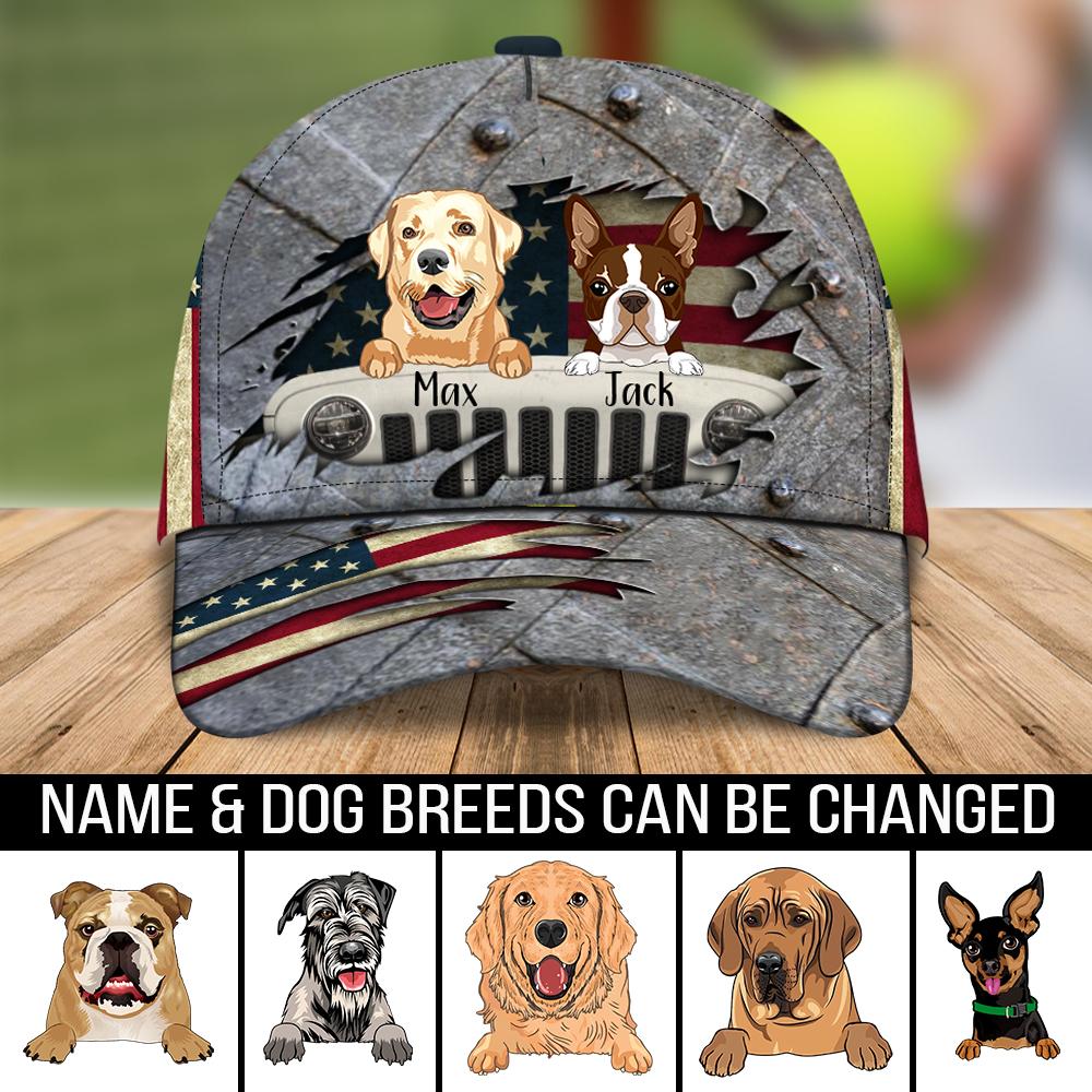 Customized Wrangler Off-Road Dog American Flag Personalized Cap