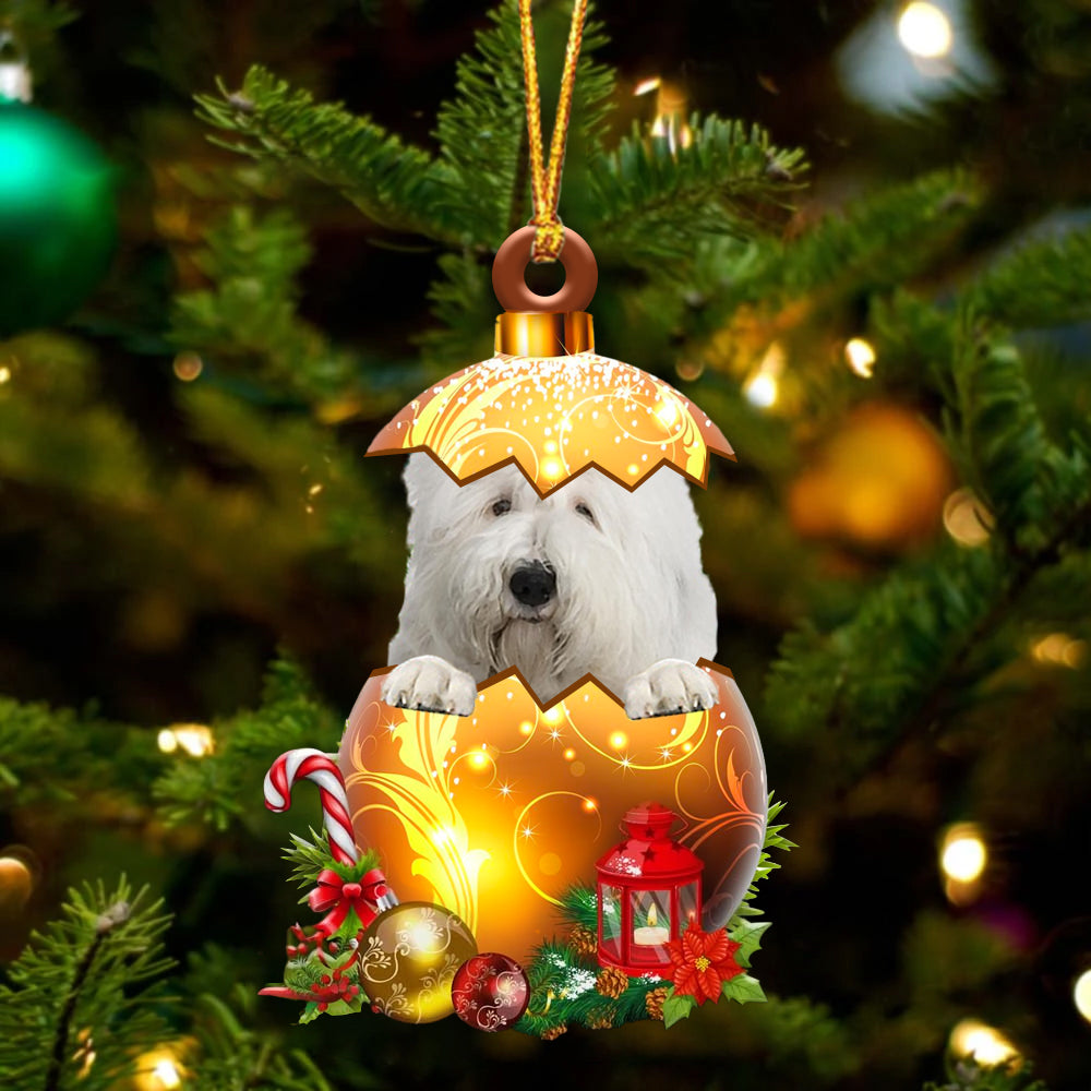 Old English Sheepdog In Golden Egg Christmas Ornament