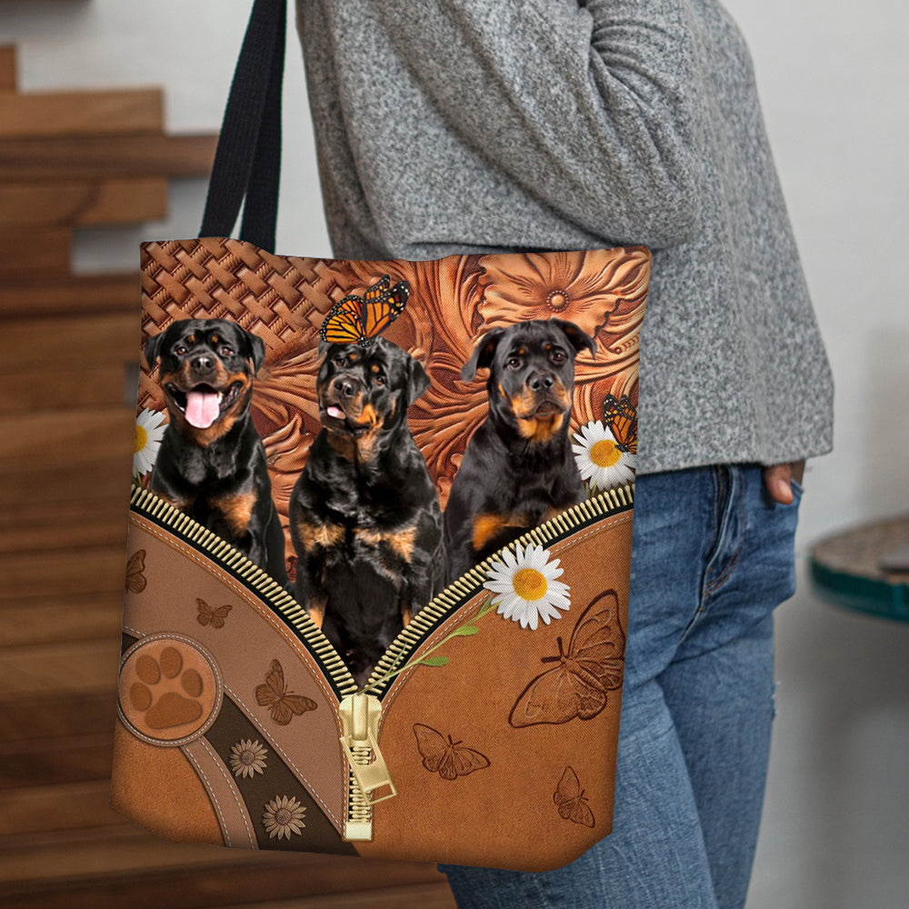 Rottweilers Daisy Flower And Butterfly Tote Bag