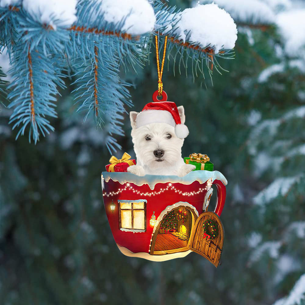 West Highland White Terrier In Red House Cup Merry Christmas Ornament