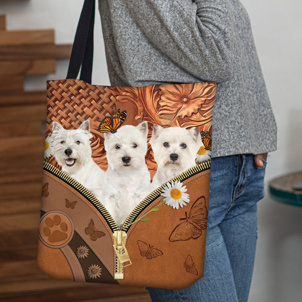 West Highland White Terrier Daisy Flower And Butterfly Tote Bag