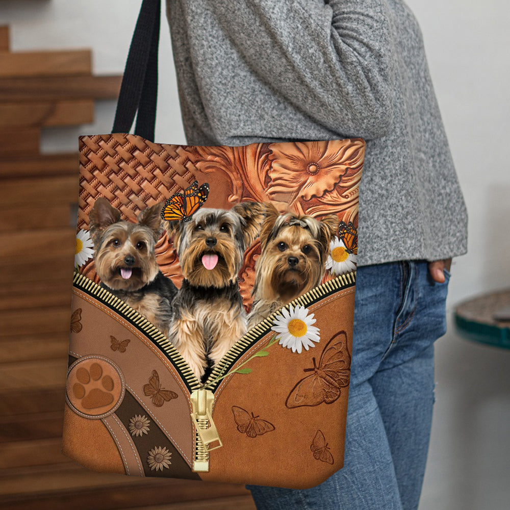 Yorkshire Terrier Daisy Flower And Butterfly Tote Bag
