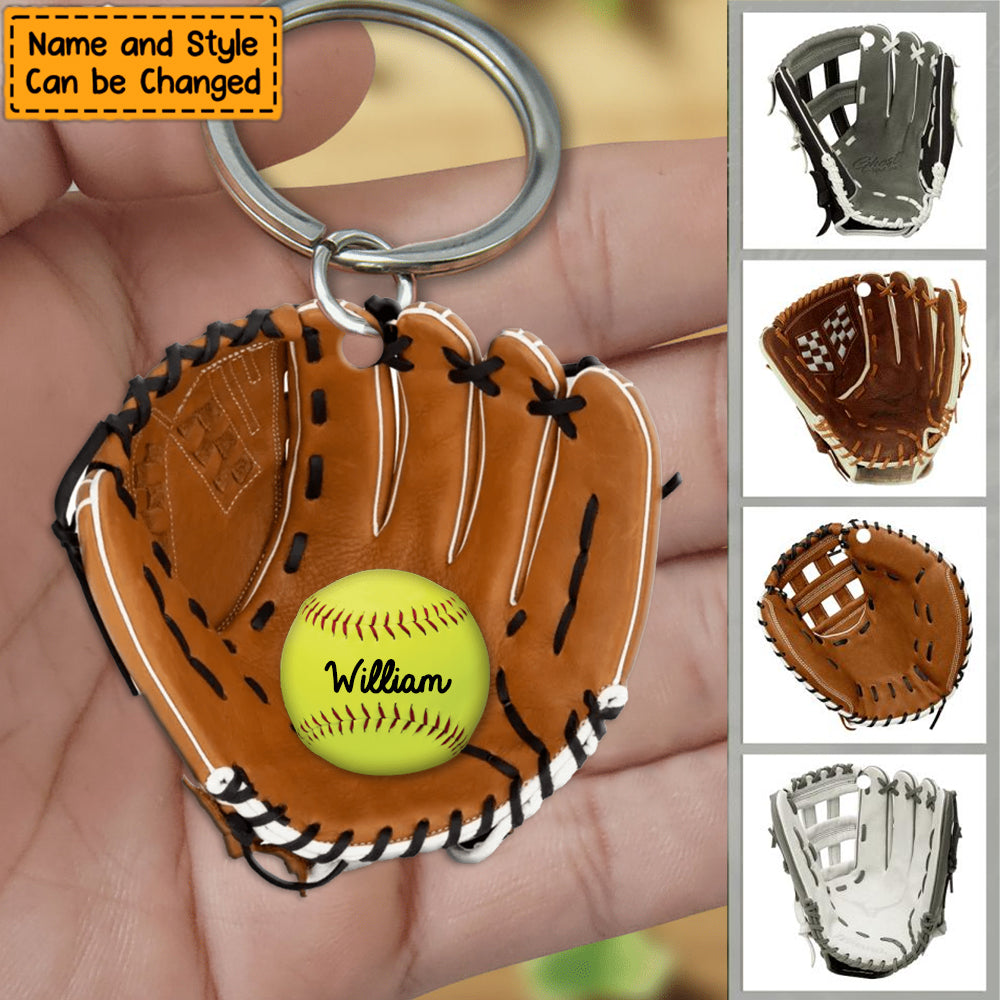 Personalized Softball Glove Keychain - Gift For Softball Lover