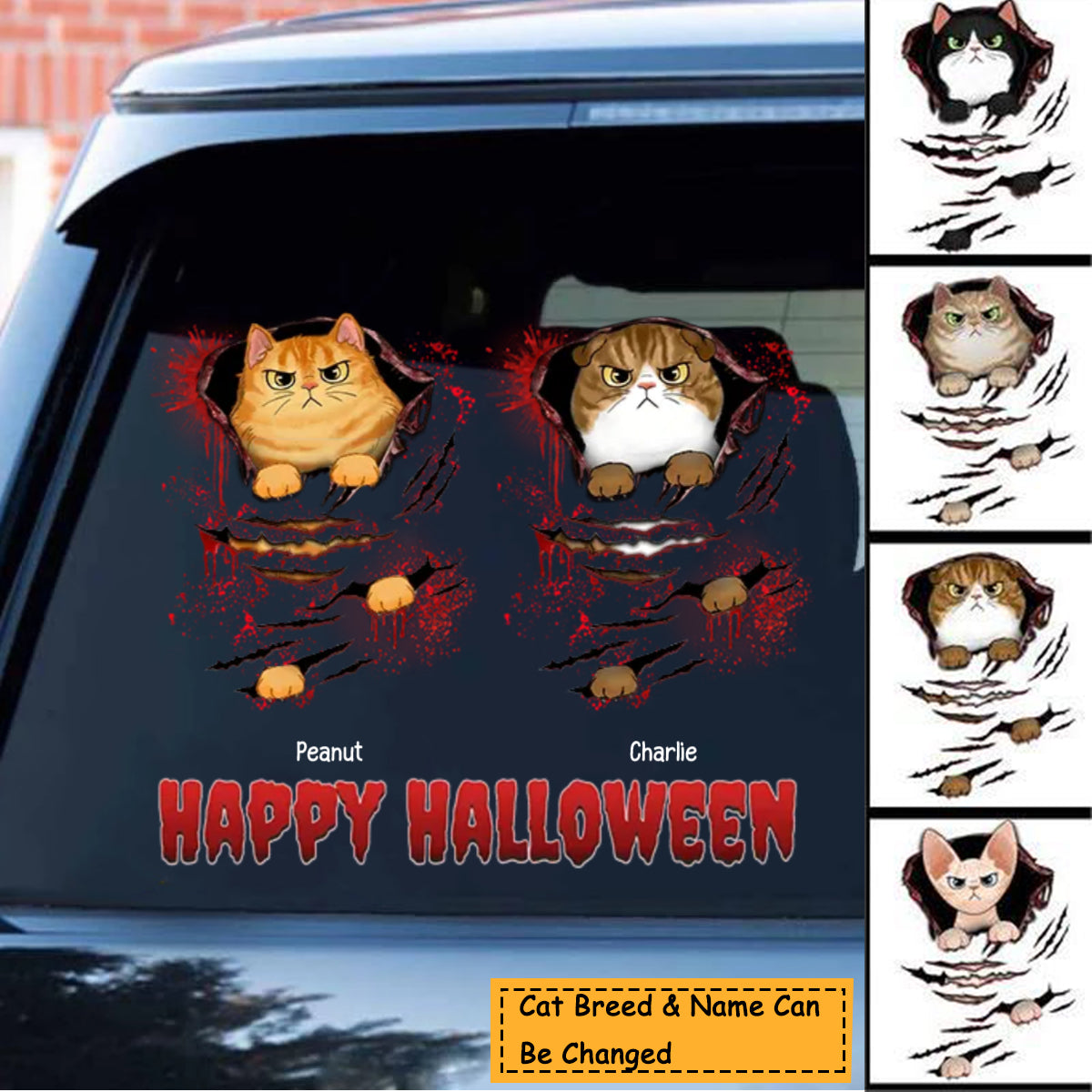 Happy Halloween Scratching Cats Personalized Car Sticker