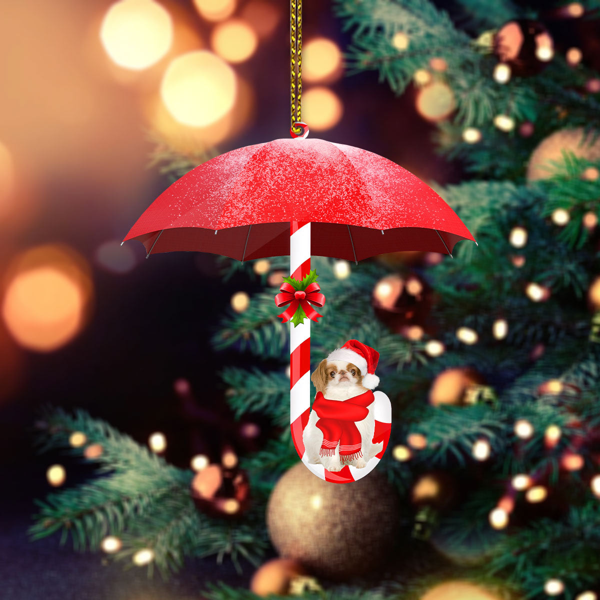 Japanese Chin Under Umbrella Christmas Ornament
