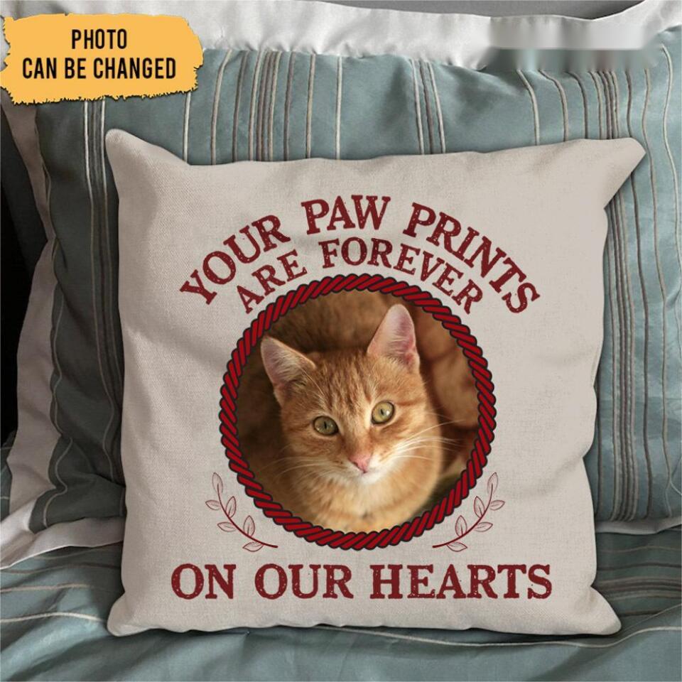 Your Paw Prints Are Forever On Our Hearts Personalized Pillow Memorial Gift For Pet Lover